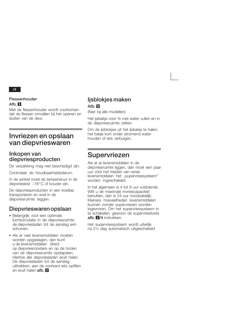 Invriezen en opslaan van diepvrieswaren, Supervriezen, Inkopen van diepvriesproducten | Diepvrieswaren opslaan, Ijsblokjes maken | Siemens KI28VA20FF User Manual | Page 64 / 75
