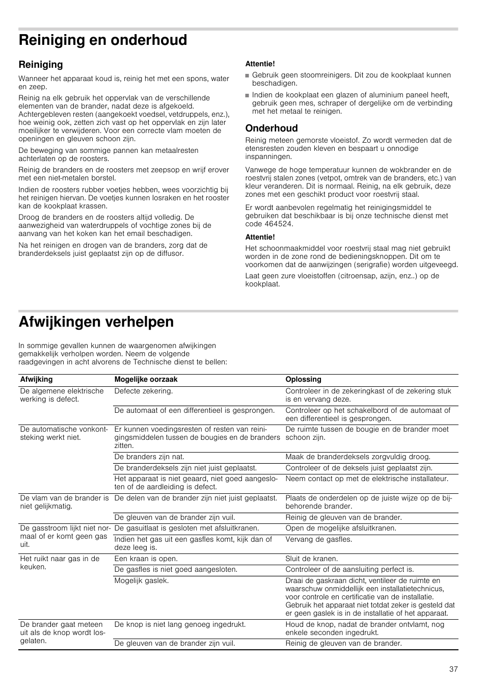 Reiniging en onderhoud, Reiniging, Attentie | Onderhoud, Afwijkingen verhelpen | Siemens EC675PB21E User Manual | Page 37 / 45