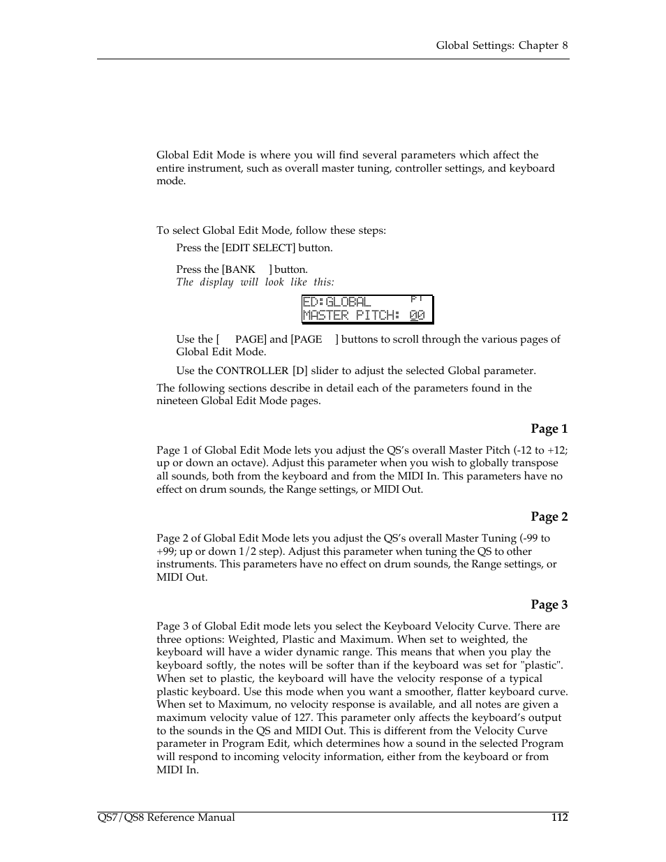 Lobal, Ettings | ALESIS QS7 User Manual | Page 114 / 141