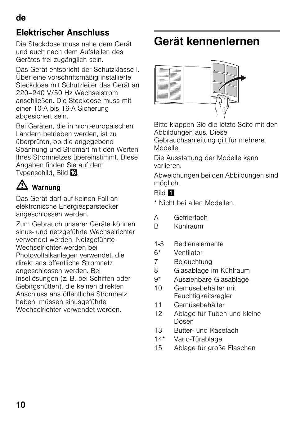 Elektrischer anschluss, Gerät kennenlernen, De 10 elektrischer anschluss | Siemens KI82LAD30 User Manual | Page 10 / 103