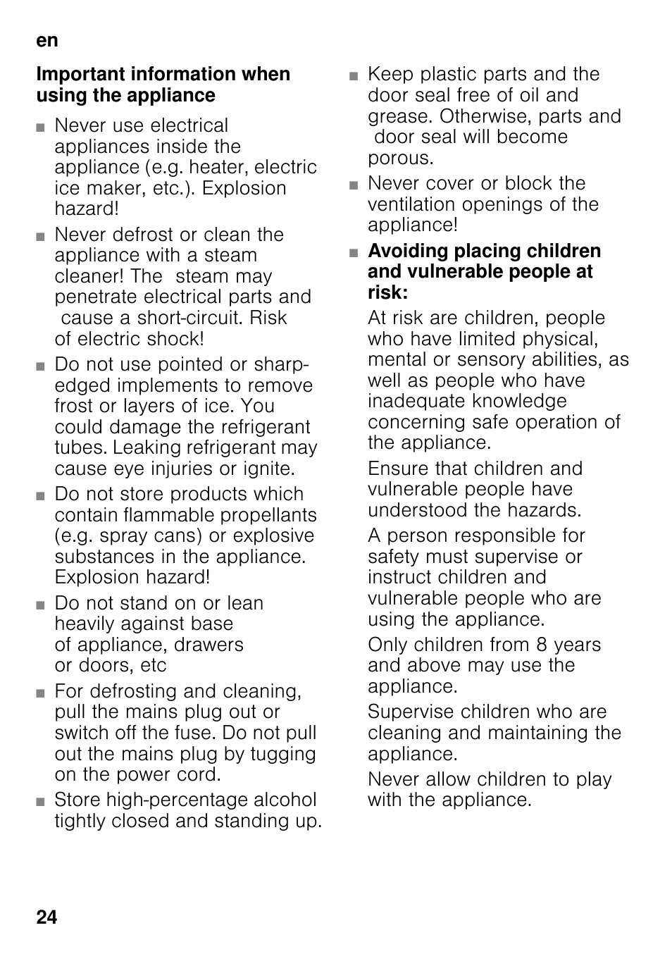 Important information when using the appliance | Siemens KI82LAD30 User Manual | Page 24 / 103