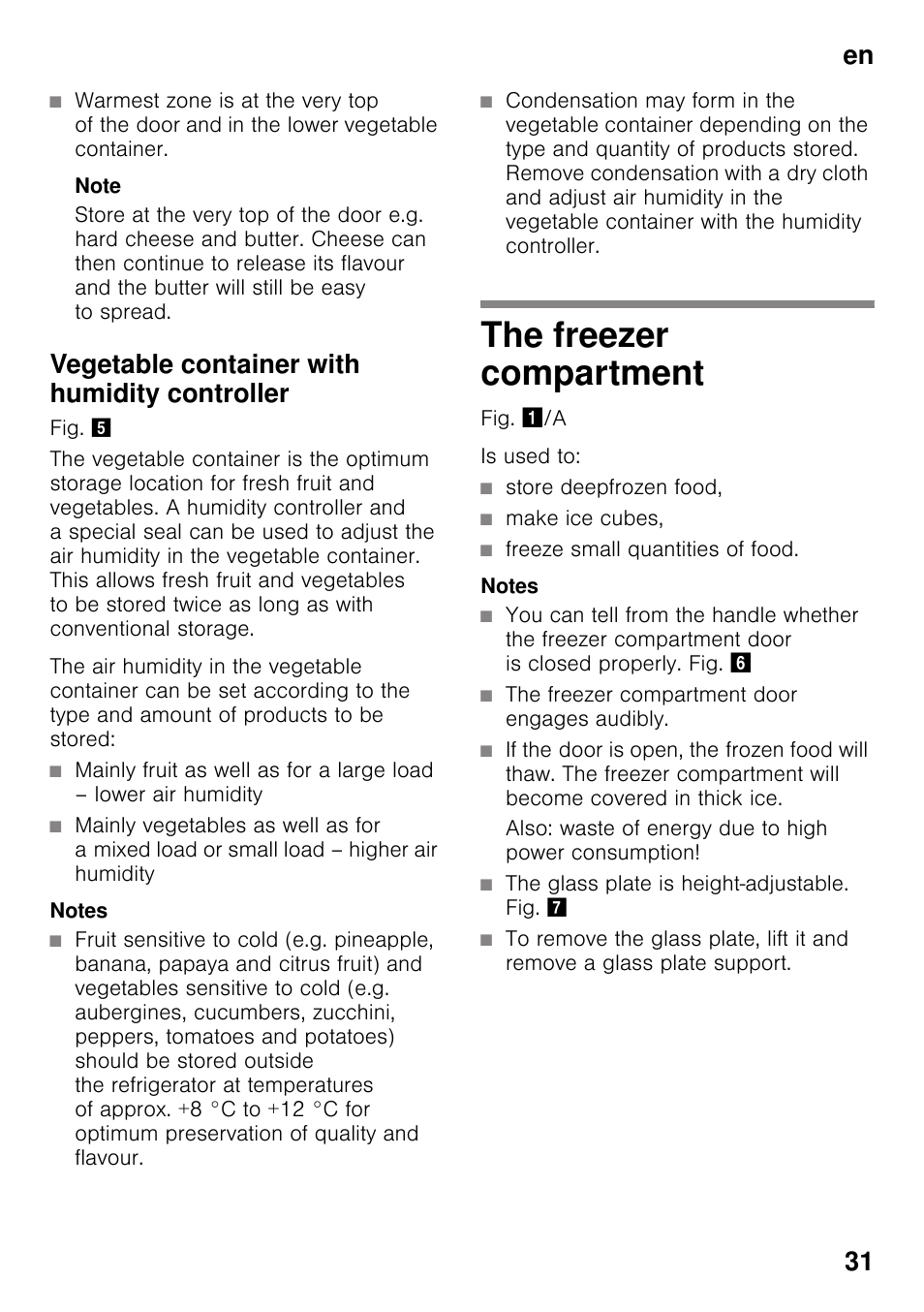 Vegetable container with humidity controller, The freezer compartment, En 31 | Siemens KI82LAD30 User Manual | Page 31 / 103