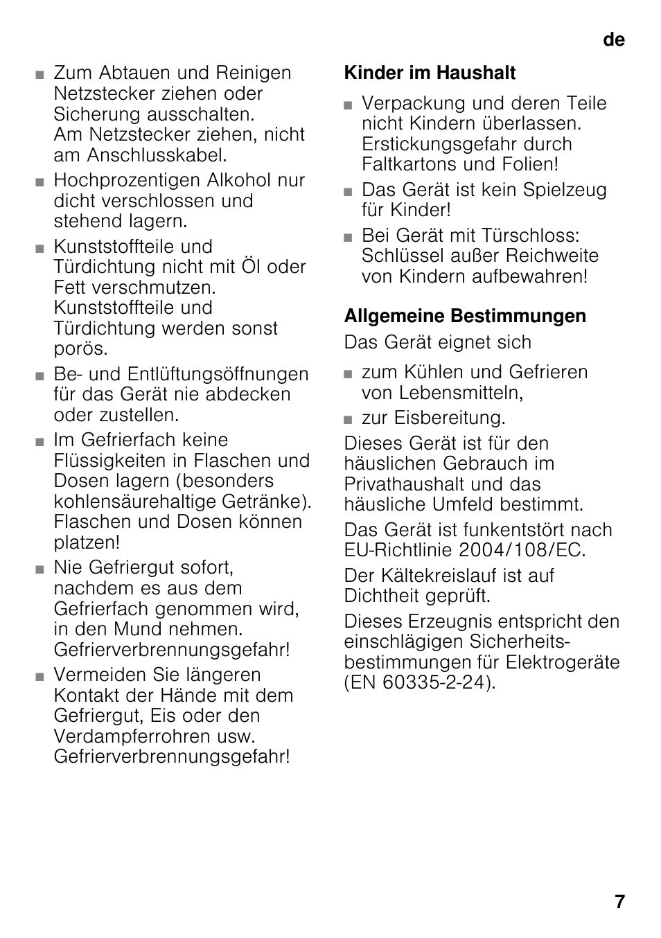 Kinder im haushalt, Allgemeine bestimmungen | Siemens KI82LAD30 User Manual | Page 7 / 103