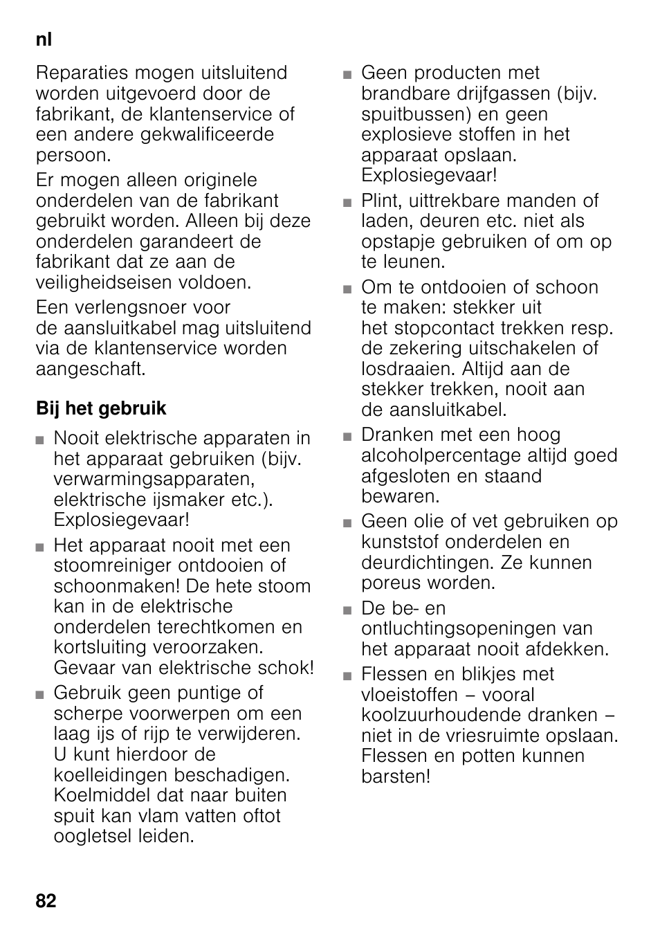 Bij het gebruik | Siemens KI82LAD30 User Manual | Page 82 / 103