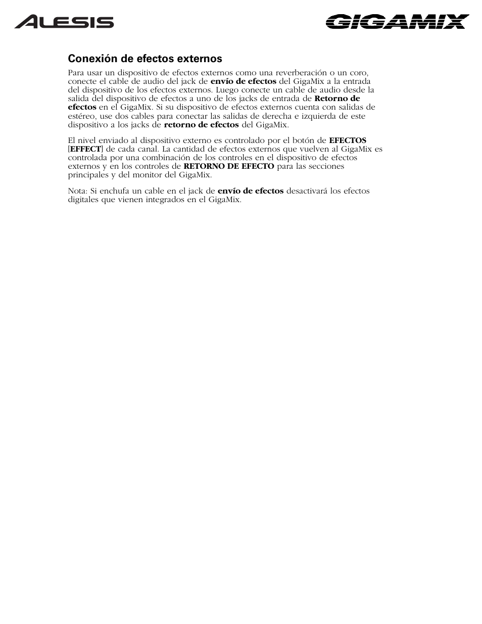 Conexión de efectos externos | ALESIS 6FX User Manual | Page 13 / 58