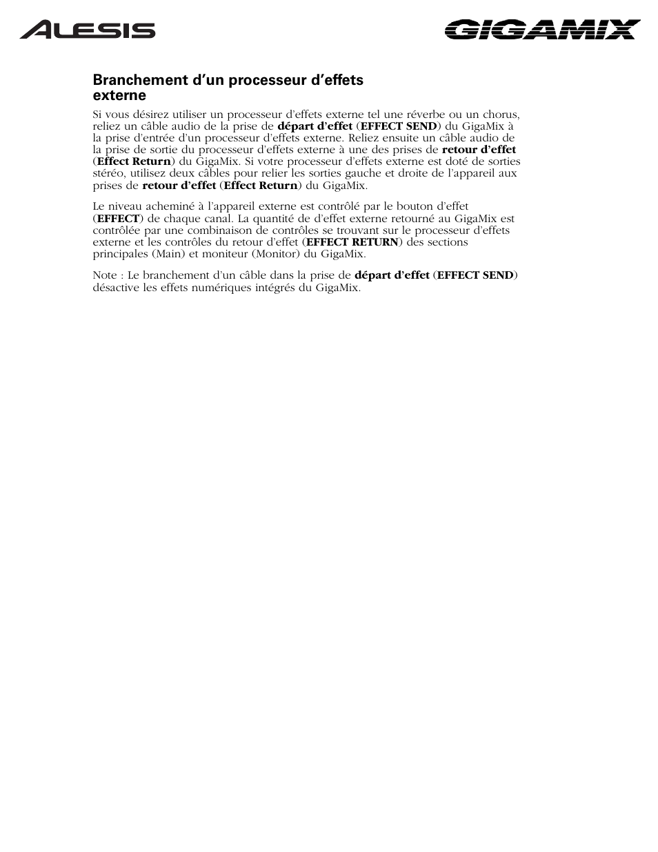 Branchement d’un processeur d’effets externe | ALESIS 6FX User Manual | Page 38 / 58