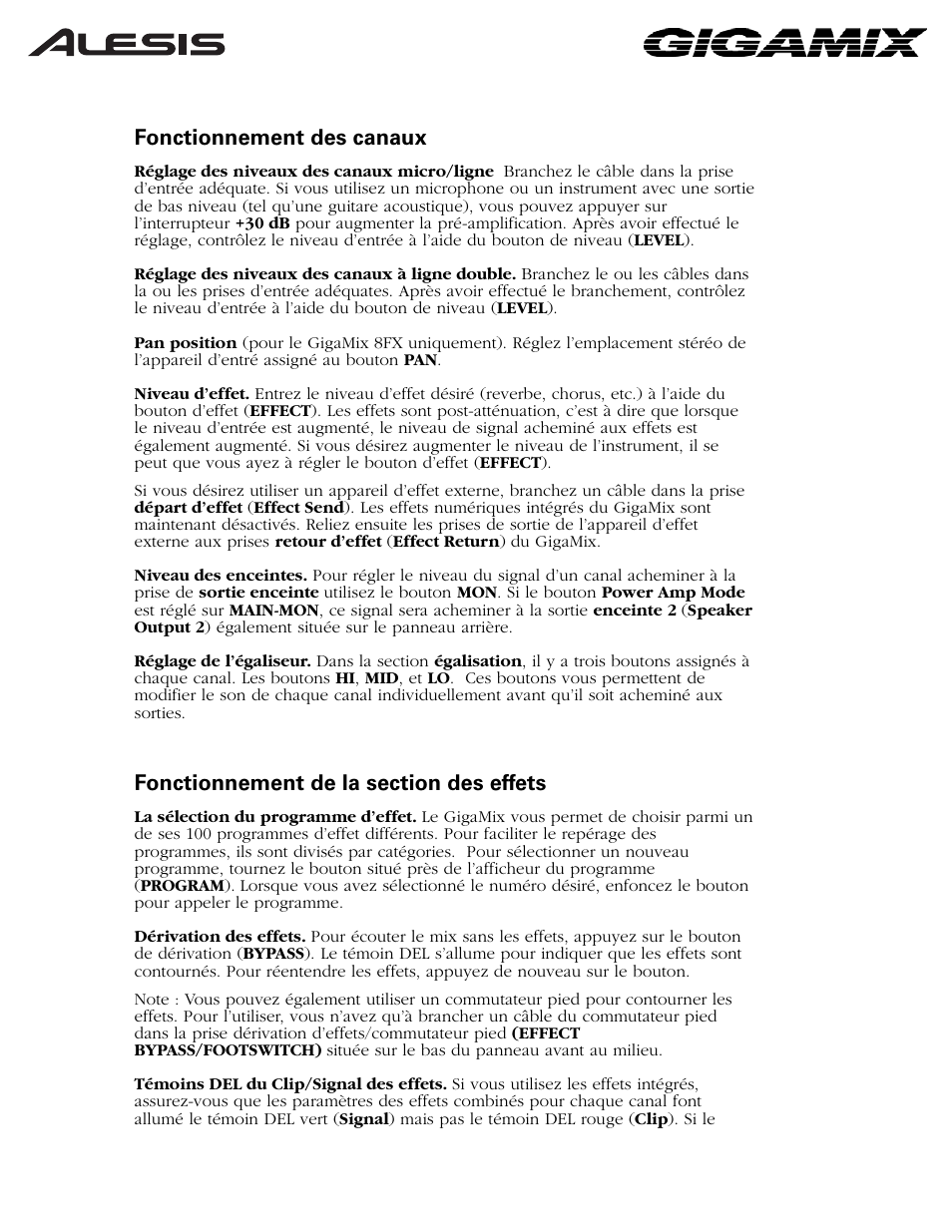 Fonctionnement des canaux | ALESIS 6FX User Manual | Page 39 / 58