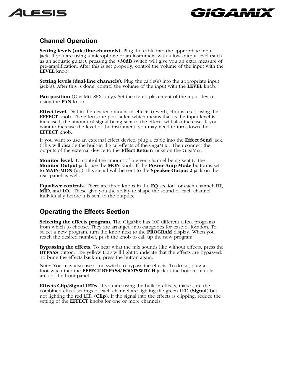 Channel operation | ALESIS 6FX User Manual | Page 4 / 58