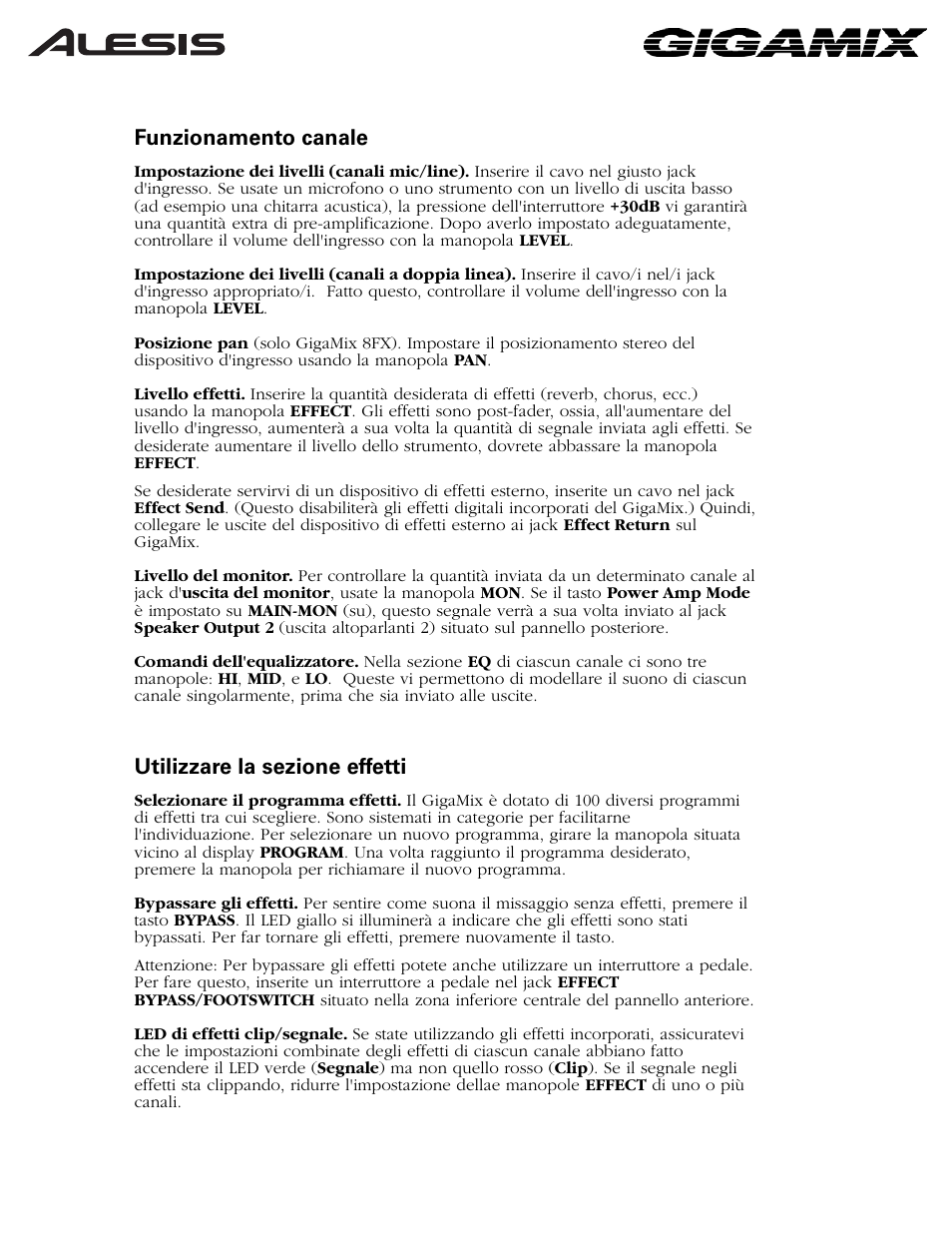 Funzionamento canale, Utilizzare la sezione effetti | ALESIS 6FX User Manual | Page 51 / 58