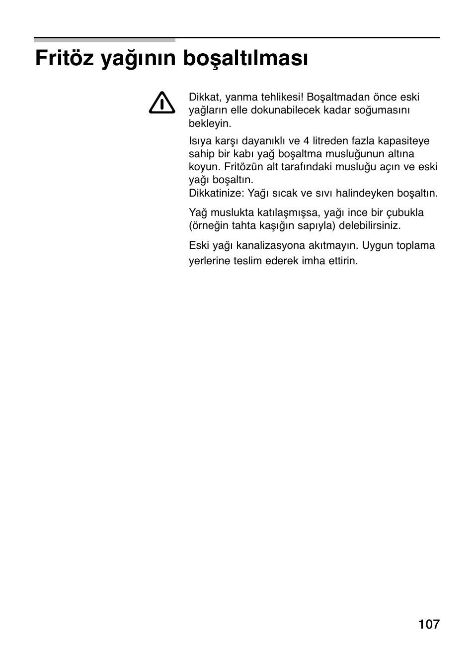 Fritöz yağının boşaltılması | Siemens ET375GA11E User Manual | Page 107 / 112