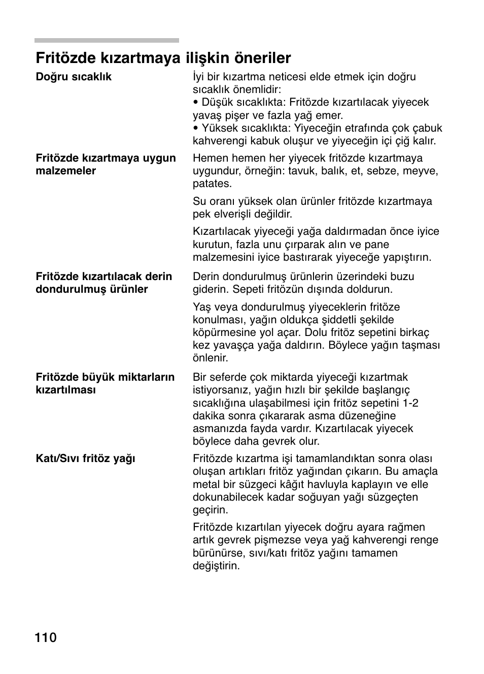 Fritözde kızartmaya ilişkin öneriler | Siemens ET375GA11E User Manual | Page 110 / 112