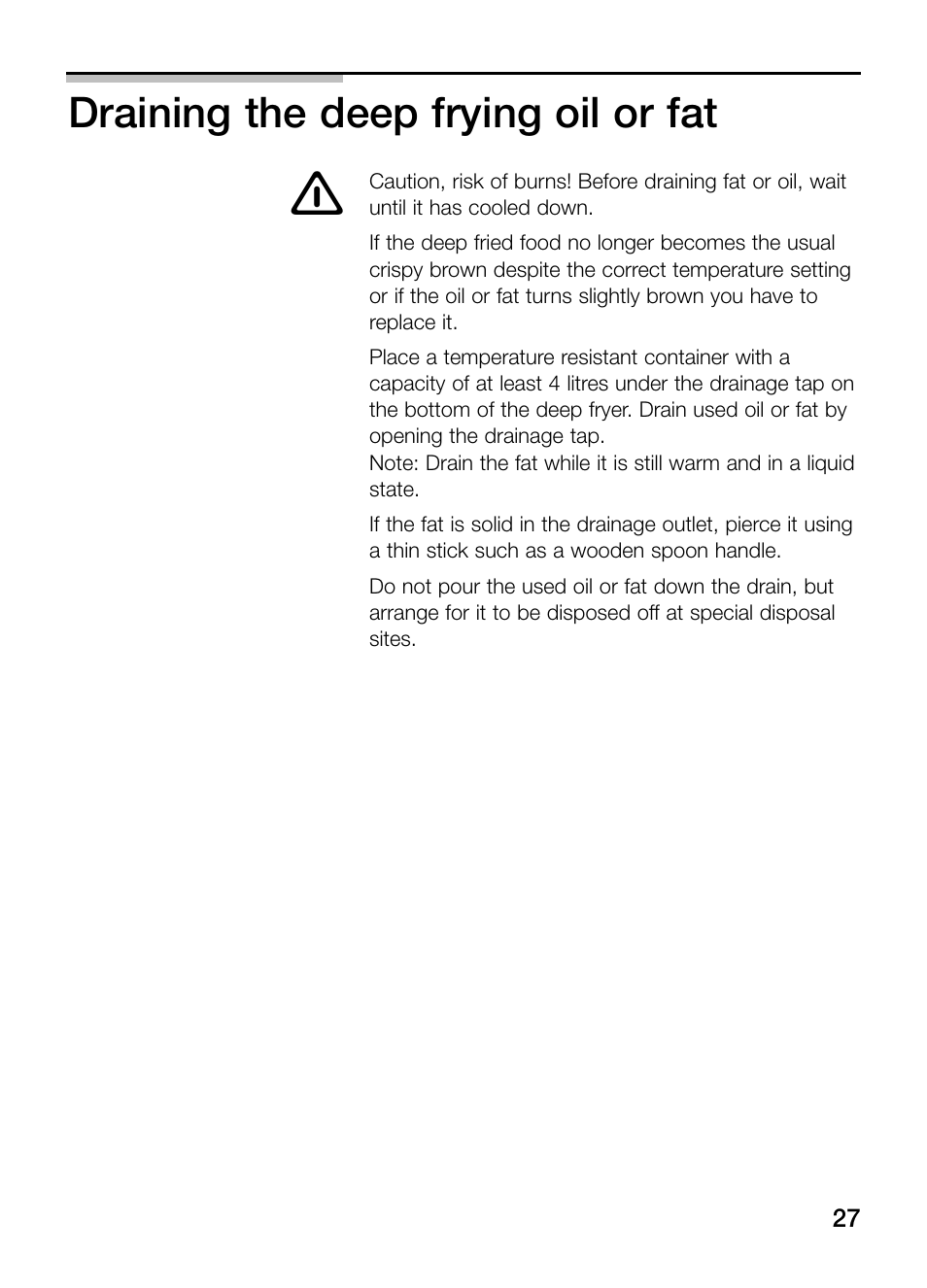 Draining the deep frying oil or fat | Siemens ET375GA11E User Manual | Page 27 / 112