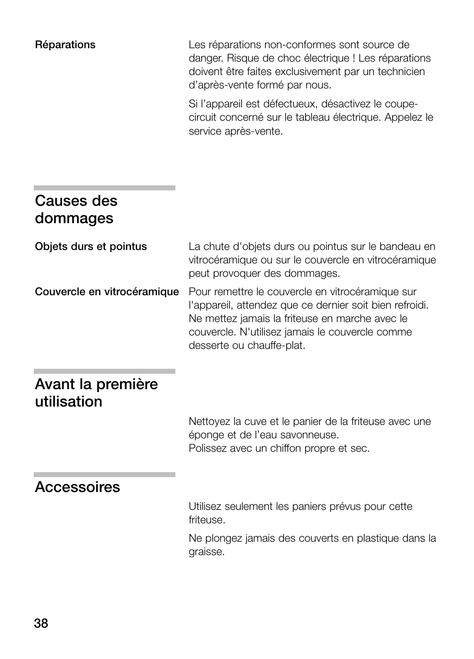 Causes des dommages, Avant la première utilisation, Accessoires | Siemens ET375GA11E User Manual | Page 38 / 112
