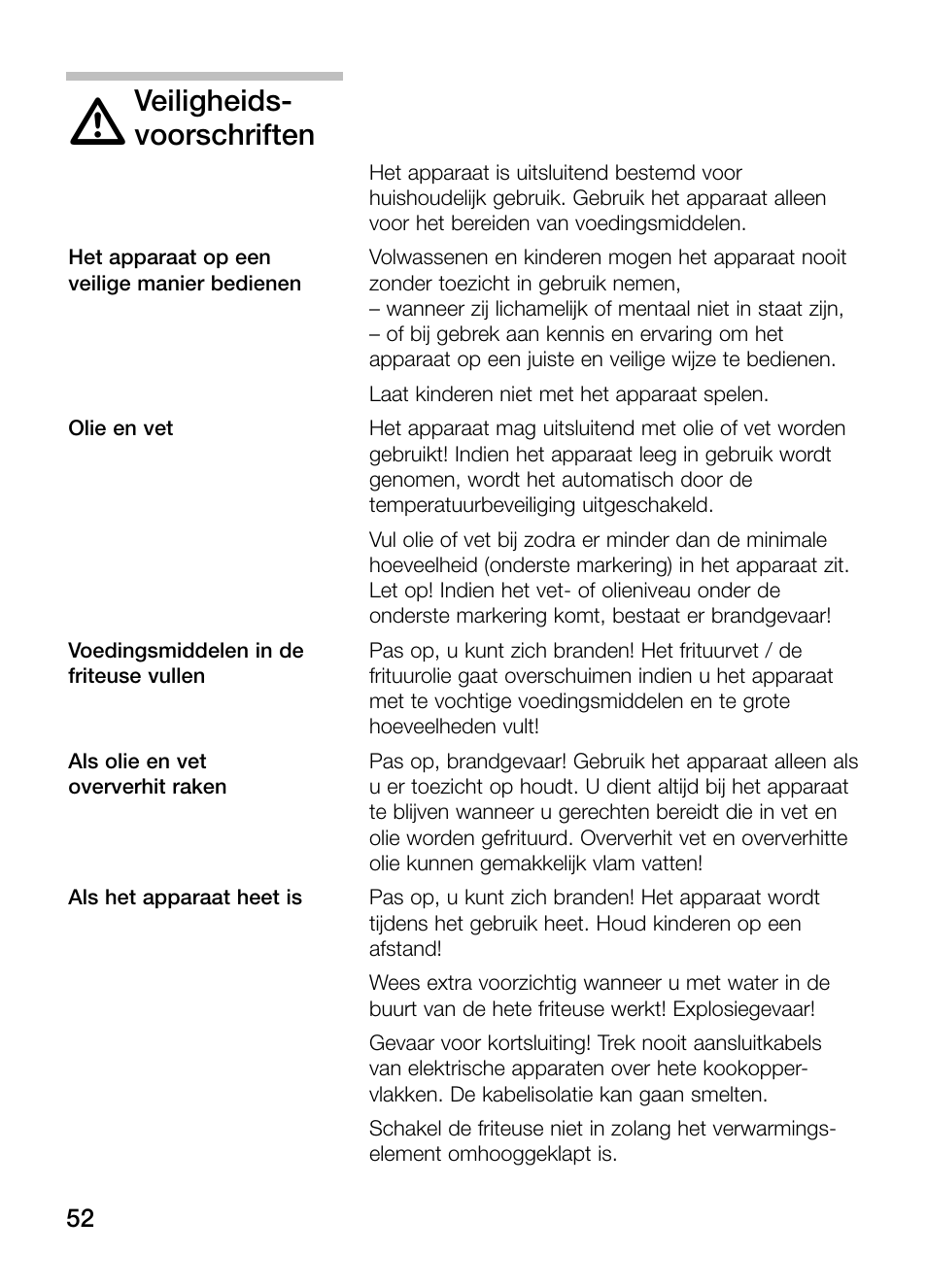 Veiligheids, Voorschriften | Siemens ET375GA11E User Manual | Page 52 / 112