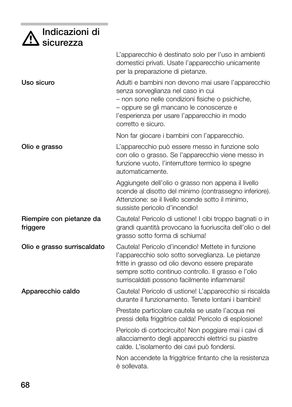 Indicazioni di, Sicurezza | Siemens ET375GA11E User Manual | Page 68 / 112