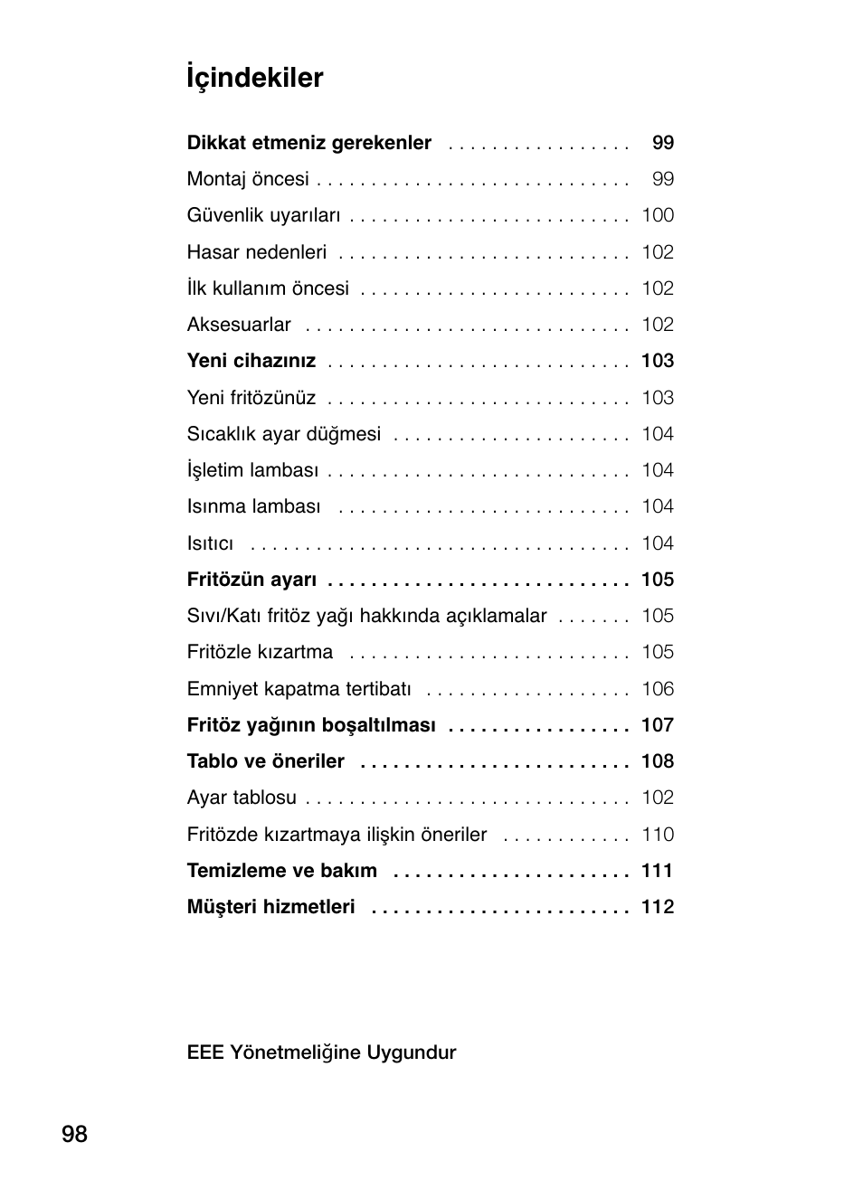 Içindekiler | Siemens ET375GA11E User Manual | Page 98 / 112