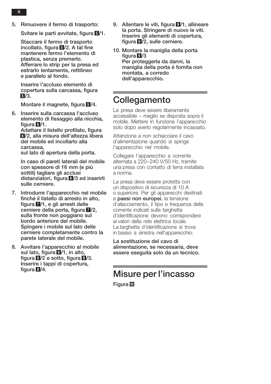 Collegamento, Misure per l'incasso | Siemens KF18WA41IE User Manual | Page 12 / 28