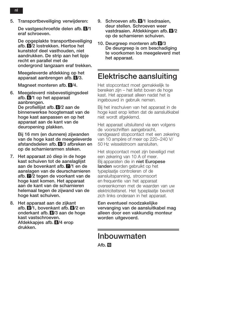 Elektrische aansluiting, Inbouwmaten | Siemens KF18WA41IE User Manual | Page 14 / 28
