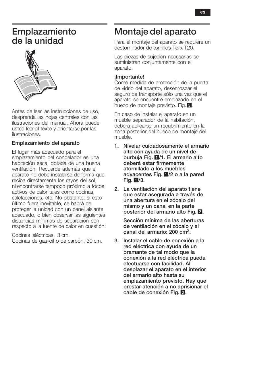 Emplazamiento de la unidad, Montaje del aparato | Siemens KF18WA41IE User Manual | Page 15 / 28