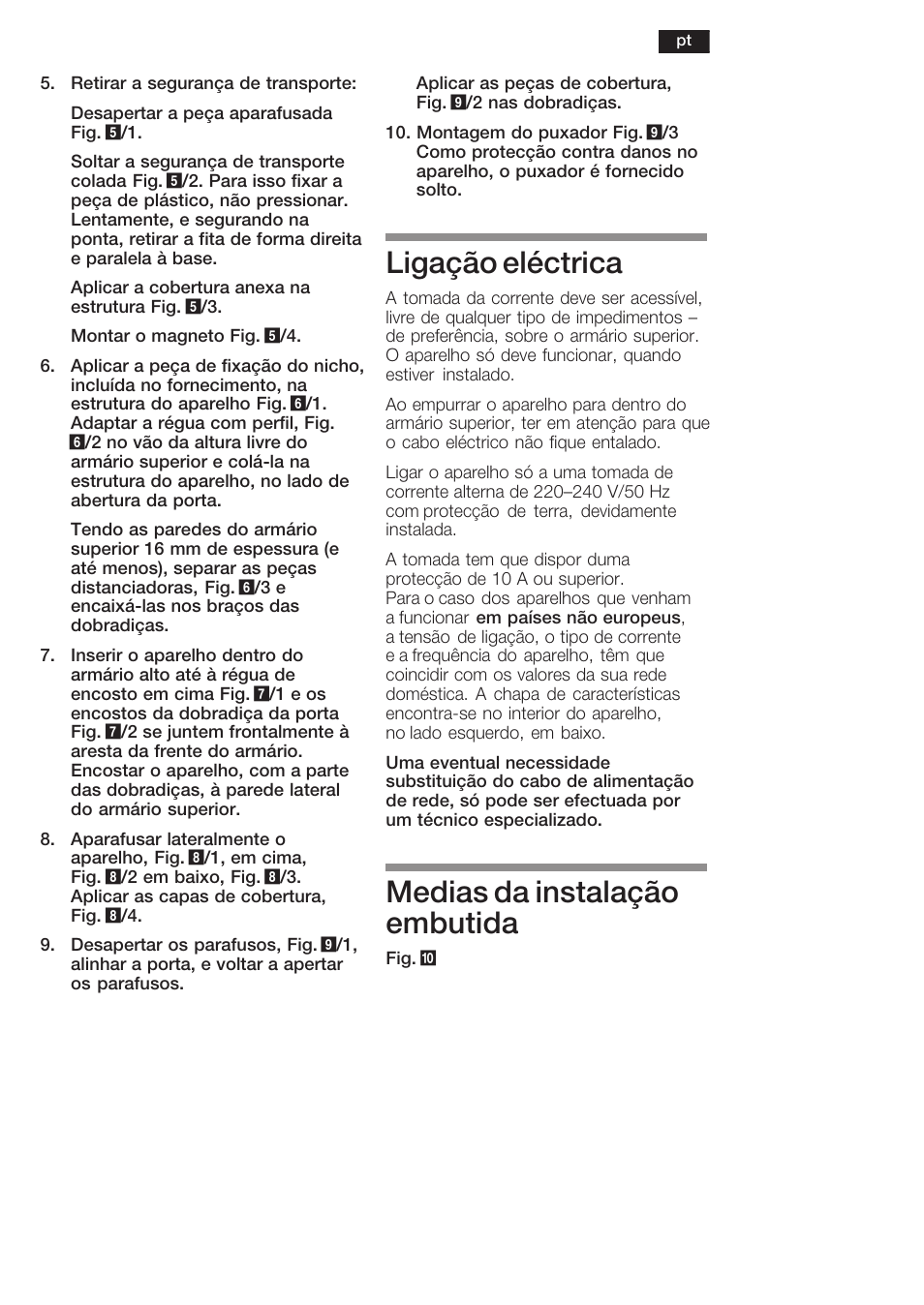 Ligação eléctrica, Medias da instalação embutida | Siemens KF18WA41IE User Manual | Page 19 / 28