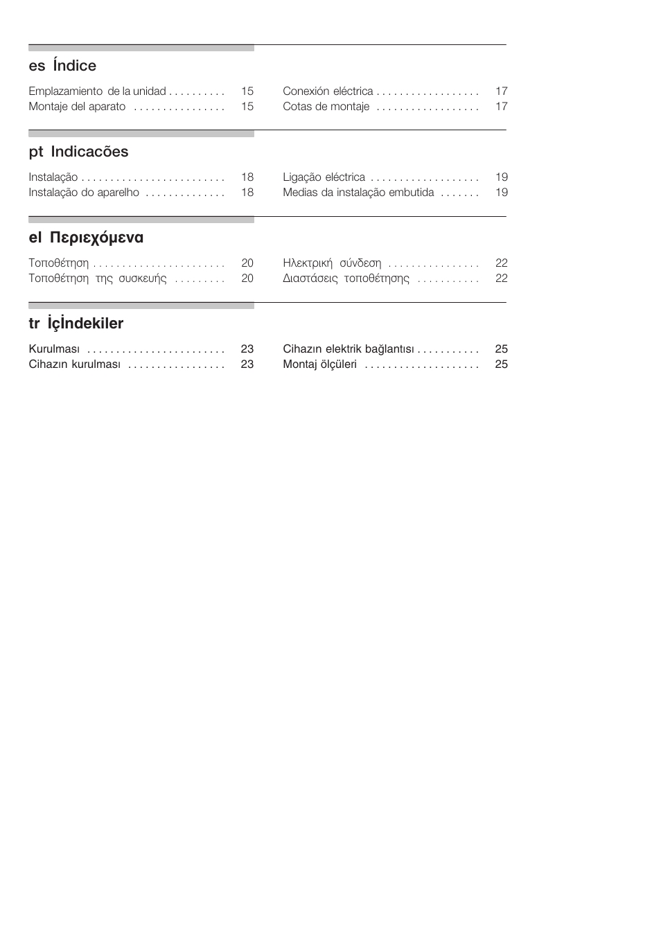 Esąíndice, Ptąindicacões, Eląðåñéå÷üìåíá | Trąçndekiler | Siemens KF18WA41IE User Manual | Page 3 / 28