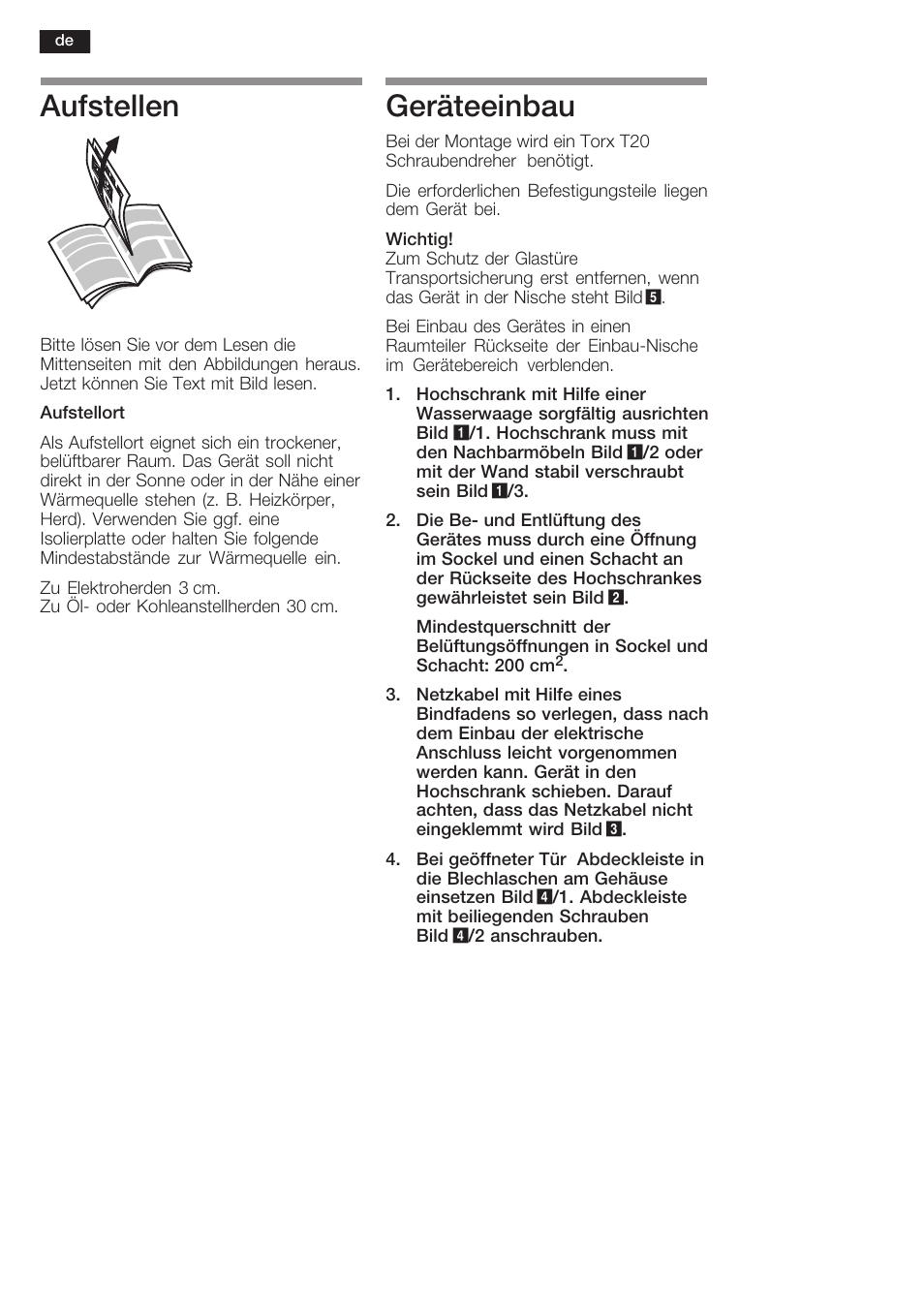 Aufstellen, Geräteeinbau | Siemens KF18WA41IE User Manual | Page 4 / 28