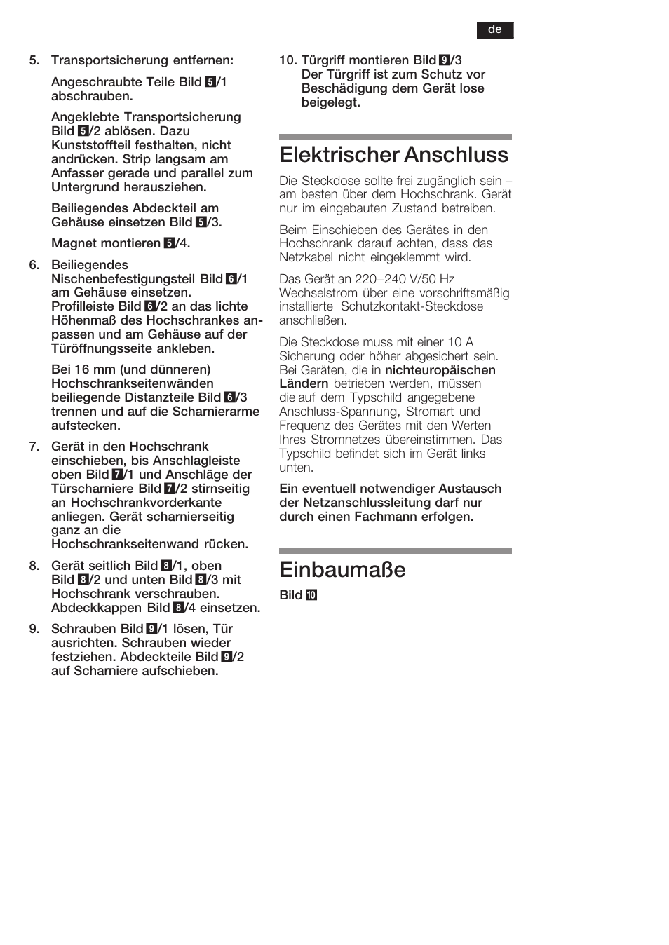 Elektrischer anschluss, Einbaumaße | Siemens KF18WA41IE User Manual | Page 5 / 28