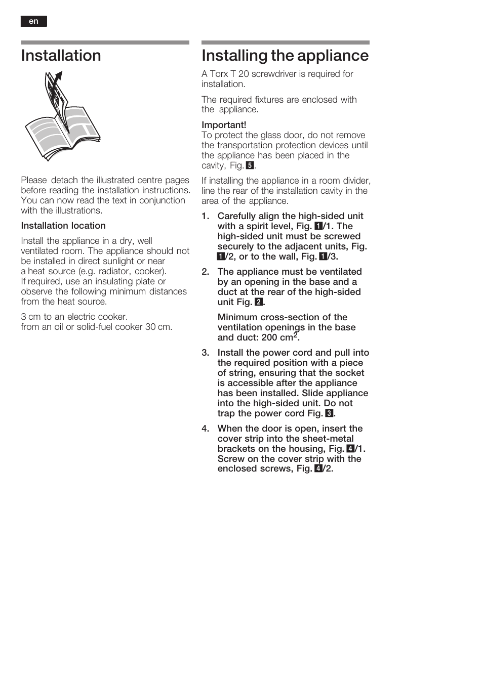 Installation, Installing the appliance | Siemens KF18WA41IE User Manual | Page 6 / 28