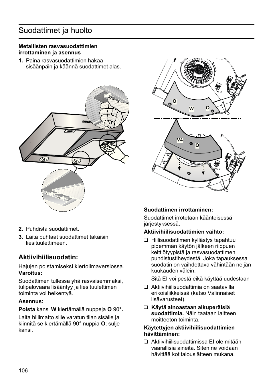 Suodattimet ja huolto | Siemens LU19050 User Manual | Page 106 / 128