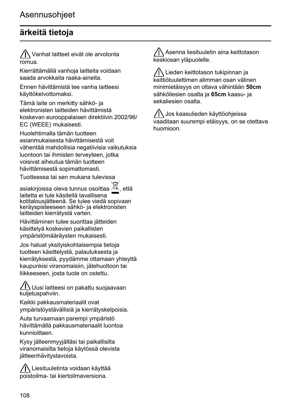 Asennusohjeet ärkeitä tietoja | Siemens LU19050 User Manual | Page 108 / 128