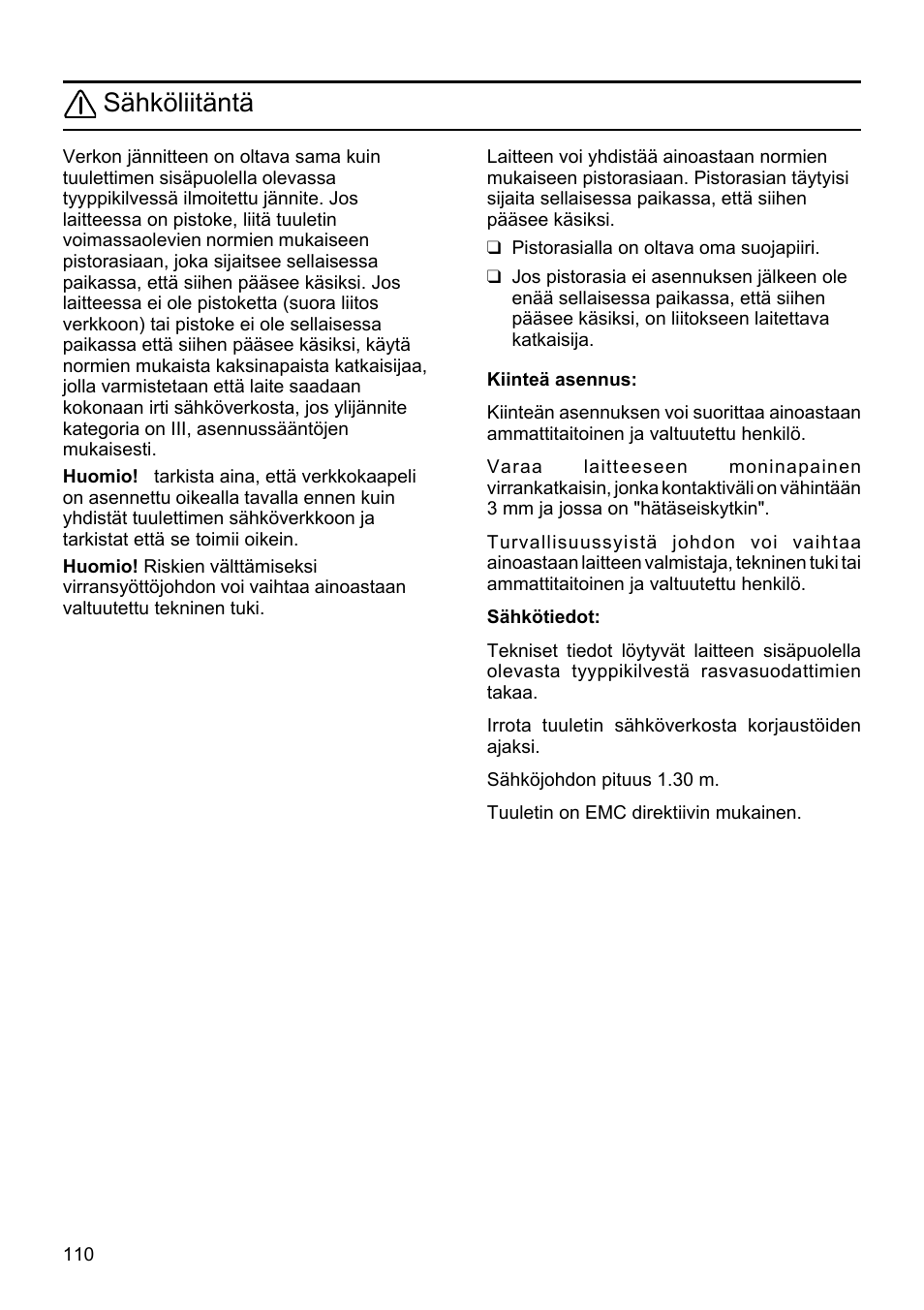 Sähköliitäntä | Siemens LU19050 User Manual | Page 110 / 128