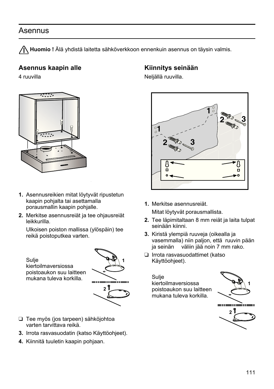 Asennus | Siemens LU19050 User Manual | Page 111 / 128
