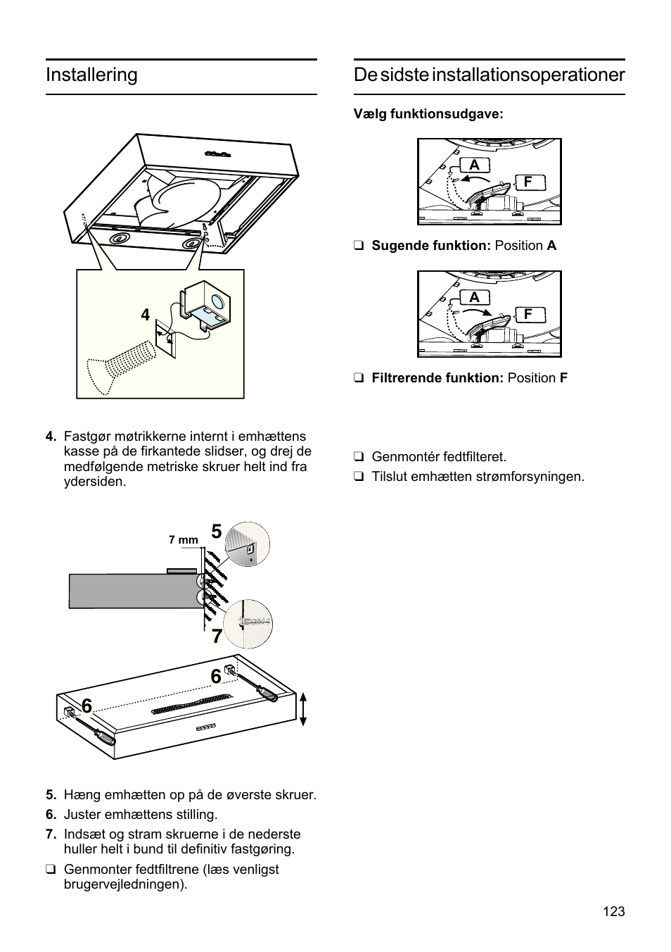 Installering de sidste installationsoperationer | Siemens LU19050 User Manual | Page 123 / 128