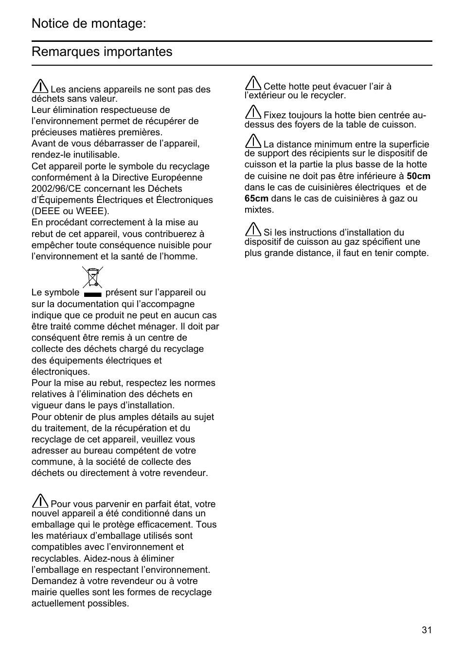 Notice de montage: remarques importantes | Siemens LU19050 User Manual | Page 31 / 128