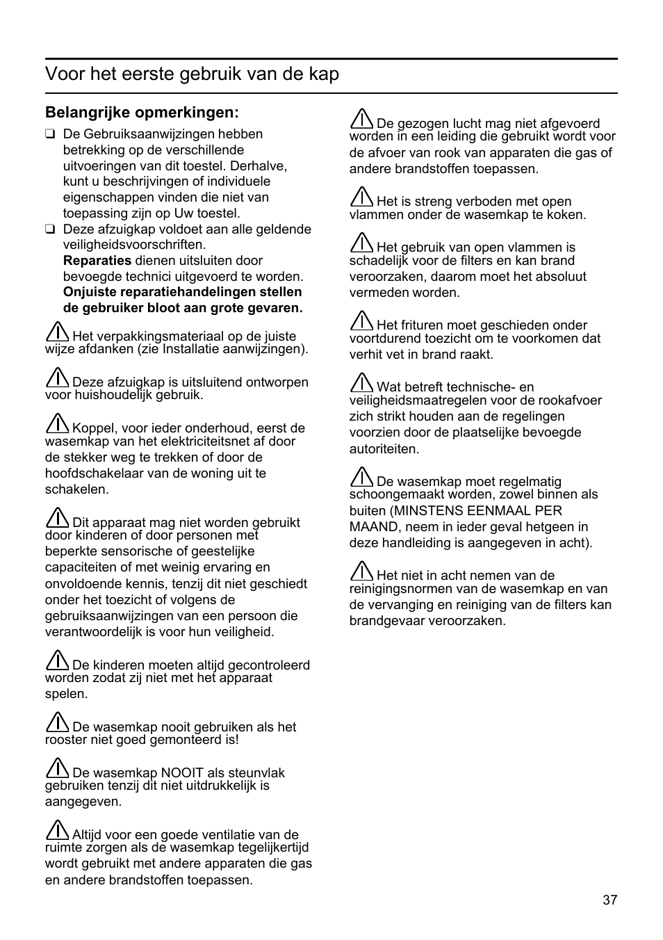 Voor het eerste gebruik van de kap | Siemens LU19050 User Manual | Page 37 / 128