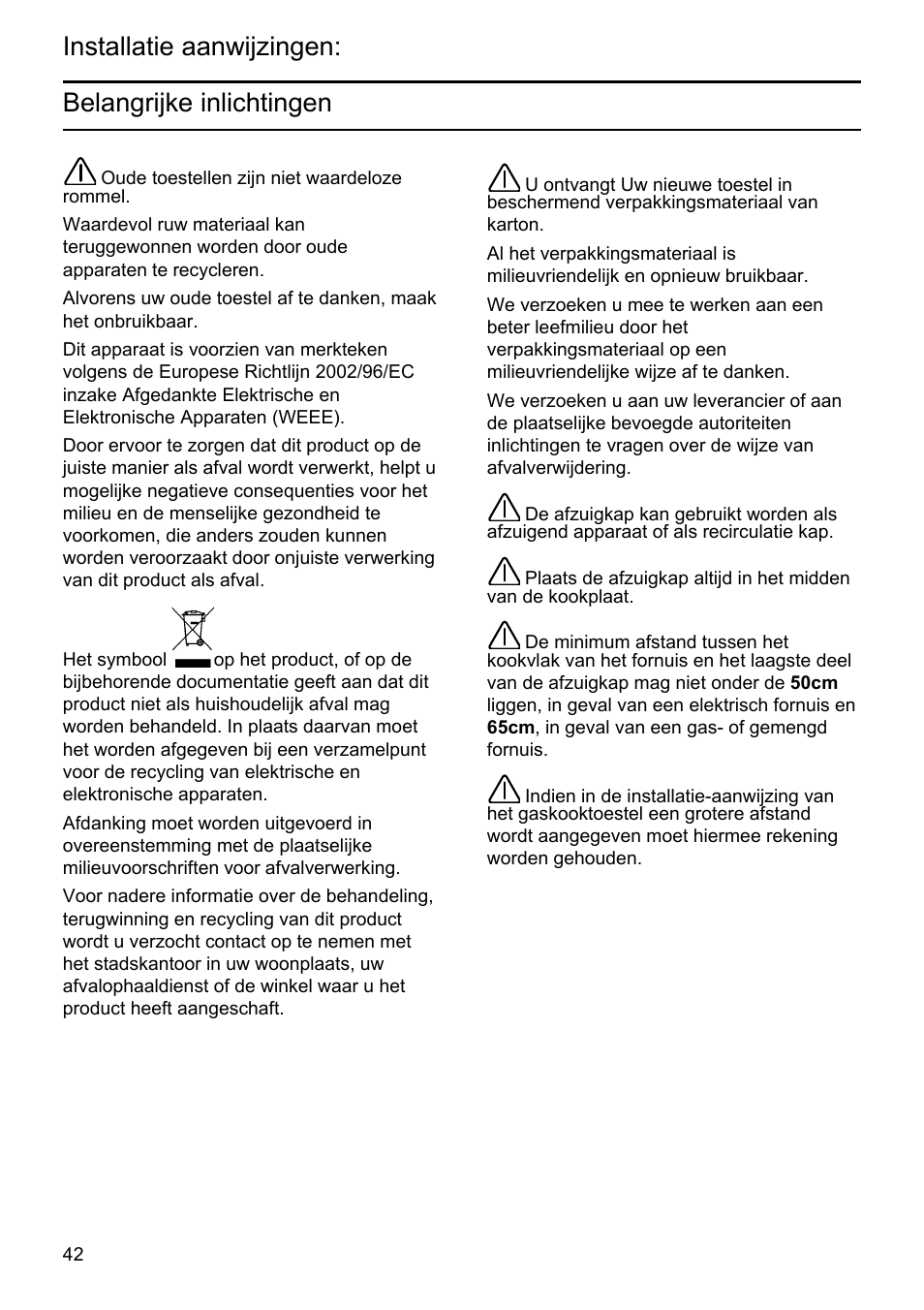 Installatie aanwijzingen: belangrijke inlichtingen | Siemens LU19050 User Manual | Page 42 / 128