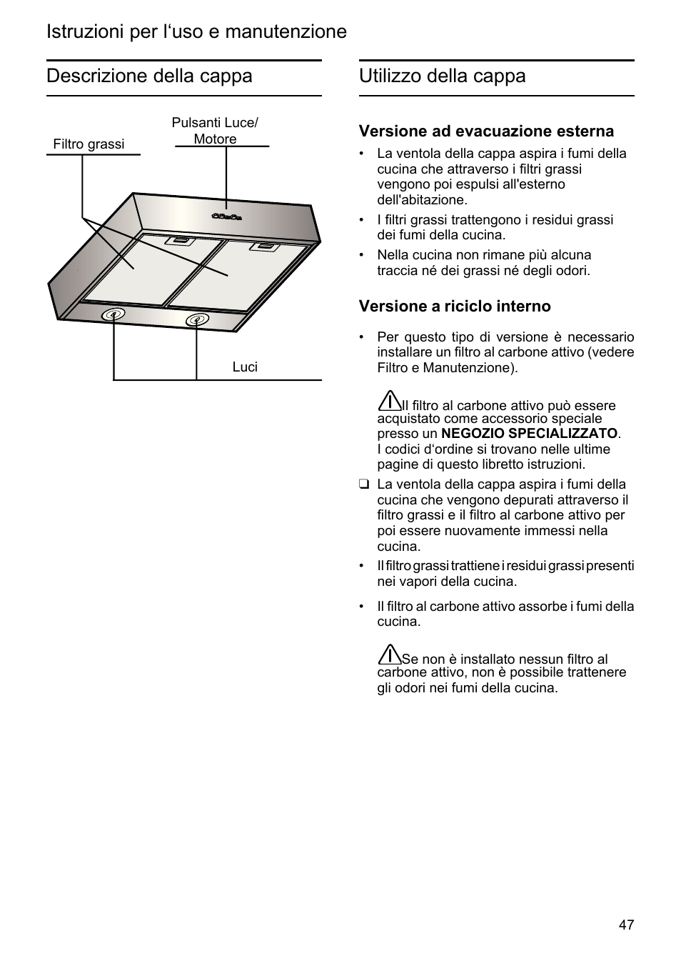 Descrizione della cappa | Siemens LU19050 User Manual | Page 47 / 128