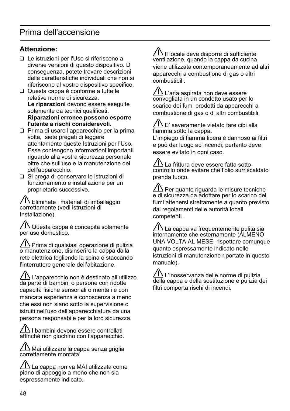 Prima dell'accensione | Siemens LU19050 User Manual | Page 48 / 128