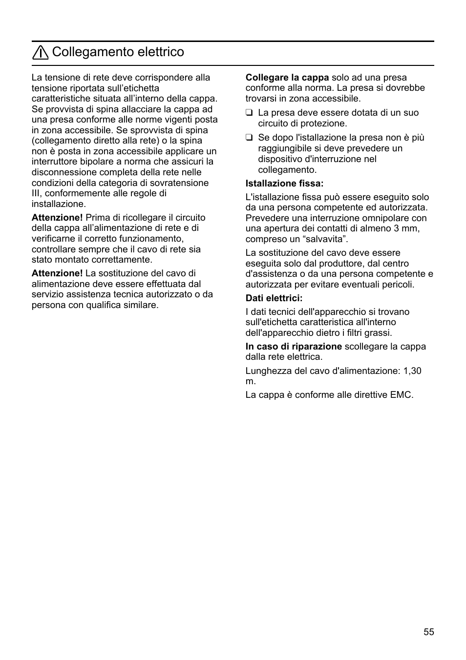 Collegamento elettrico | Siemens LU19050 User Manual | Page 55 / 128