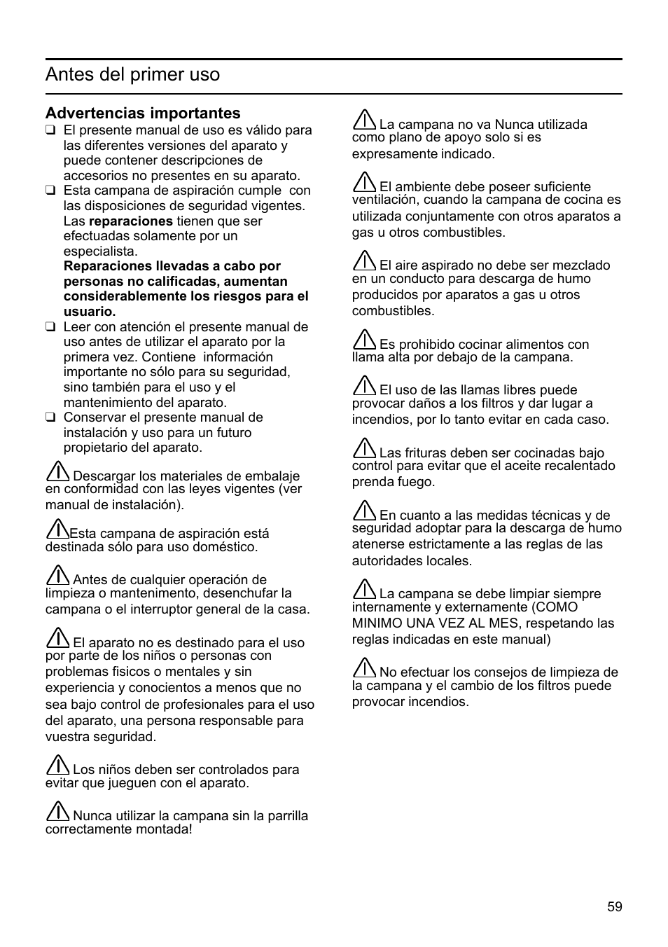 Antes del primer uso | Siemens LU19050 User Manual | Page 59 / 128