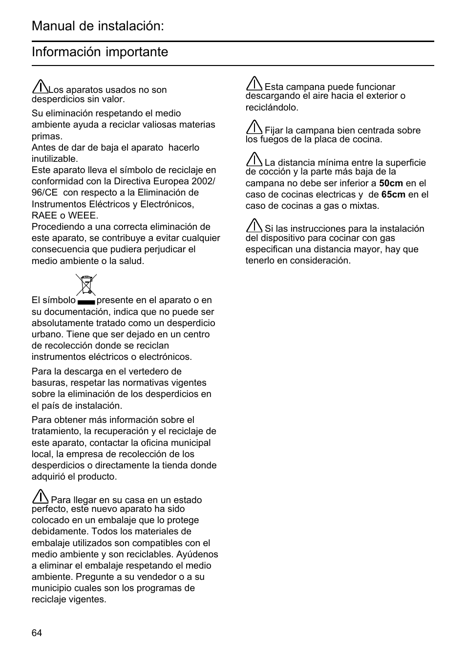 Manual de instalación: información importante | Siemens LU19050 User Manual | Page 64 / 128