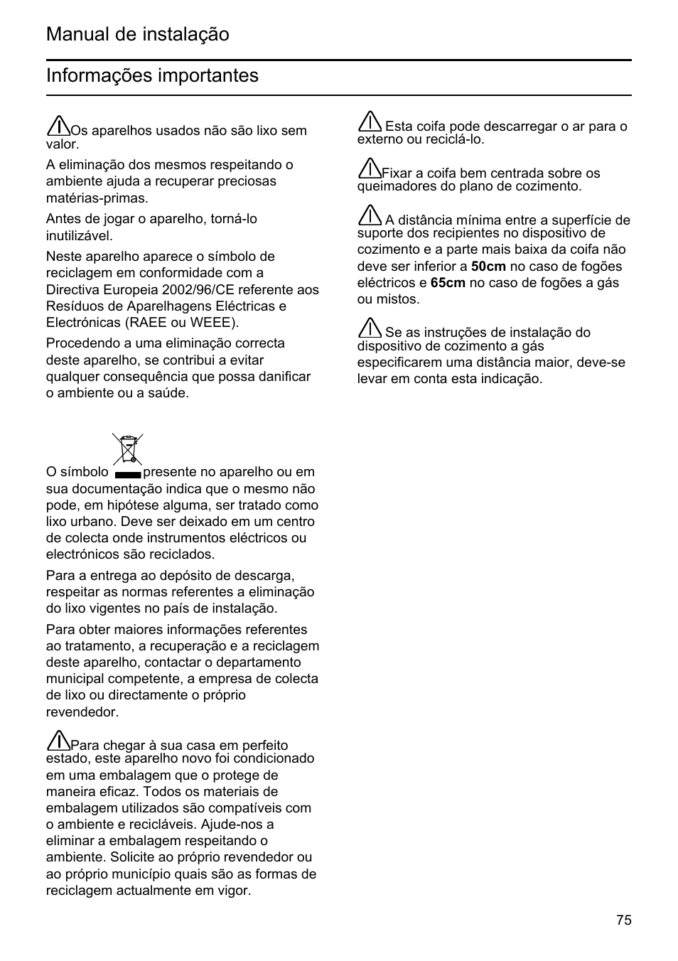 Manual de instalação informações importantes | Siemens LU19050 User Manual | Page 75 / 128