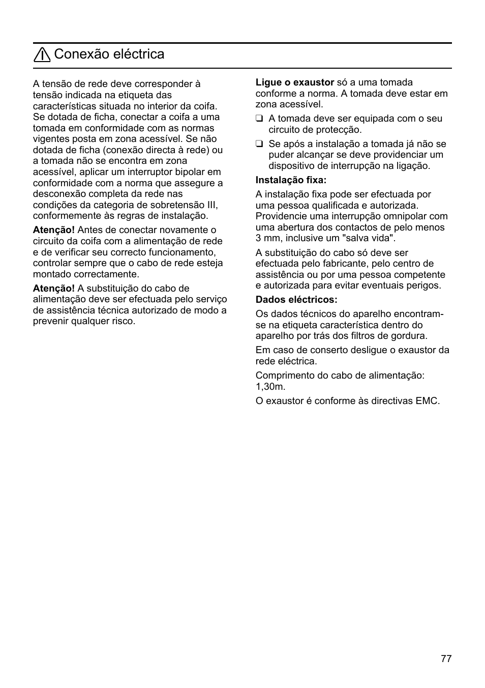 Conexão eléctrica | Siemens LU19050 User Manual | Page 77 / 128