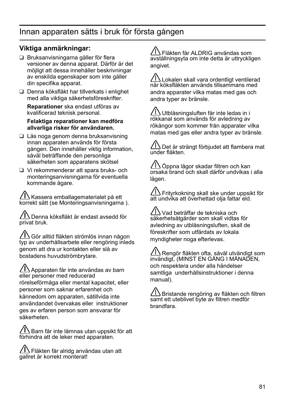 Innan apparaten sätts i bruk för första gången | Siemens LU19050 User Manual | Page 81 / 128