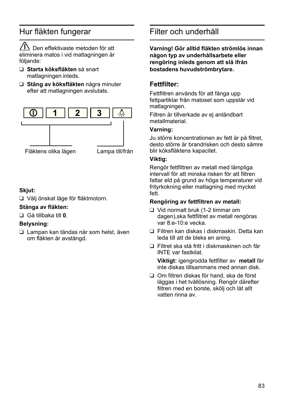 Filter och underhåll, Hur fläkten fungerar | Siemens LU19050 User Manual | Page 83 / 128