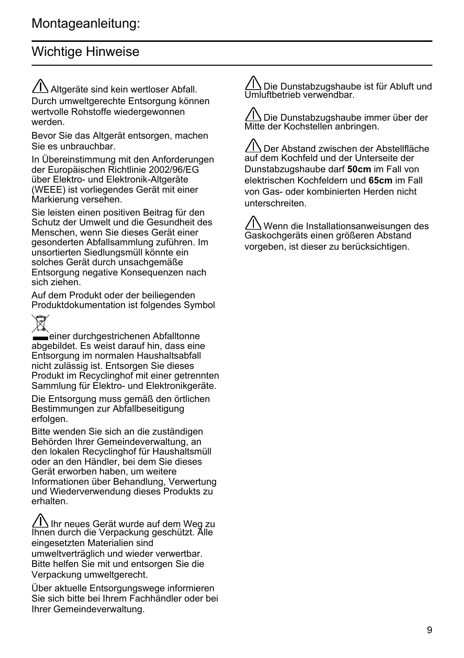 Montageanleitung: wichtige hinweise | Siemens LU19050 User Manual | Page 9 / 128