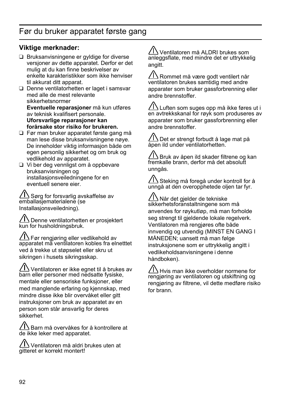 Før du bruker apparatet første gang | Siemens LU19050 User Manual | Page 92 / 128