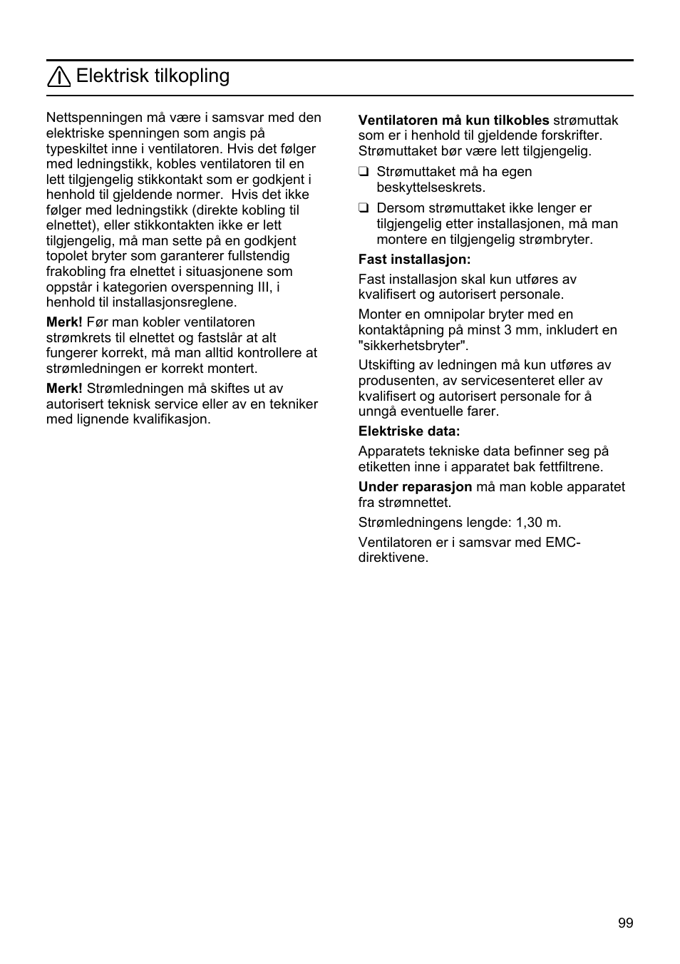 Elektrisk tilkopling | Siemens LU19050 User Manual | Page 99 / 128