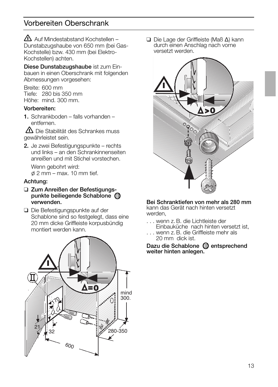 Vorbereiten oberschrank | Siemens LI23031 User Manual | Page 13 / 96