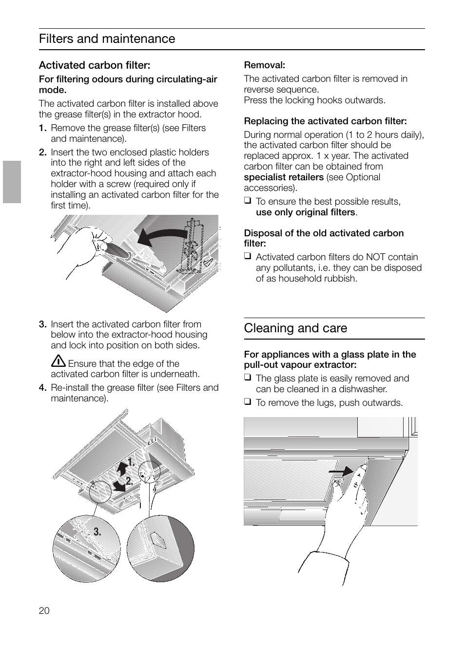 Filters and maintenance, Cleaning and care | Siemens LI23031 User Manual | Page 20 / 96